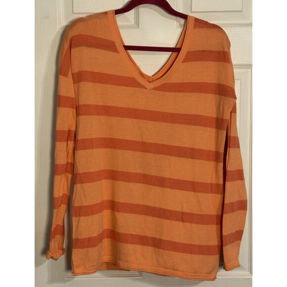 Y2K Women’s Old Navy Striped V-neck Sweater, Orange, Medium - Picture 1 of 6